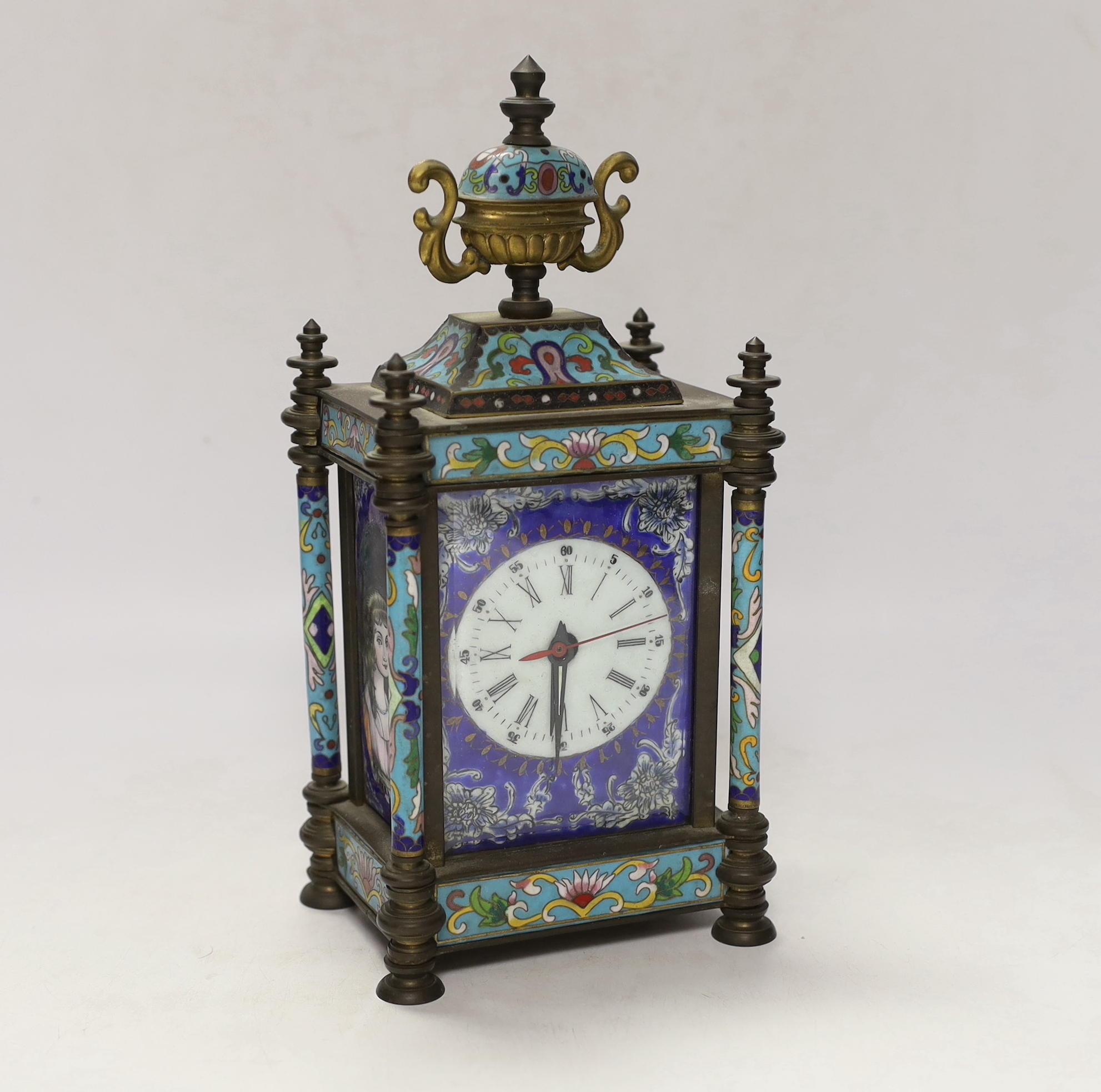 A 20th century Cloisonné enamel clock, 26cm high